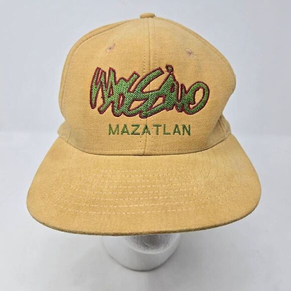 VINTAGE MOSSIMO SOFT TAN GREEN MAZATLAN SPELL OUT MOHR'S SNAPBACK MENS HAT CAP - Picture 1 of 6